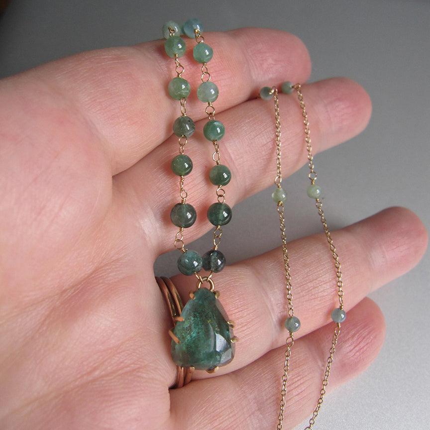 Tourmaline Indicolite Necklace with Prong Set Rose Cut Pendant Solid 14k Gold Necklace6