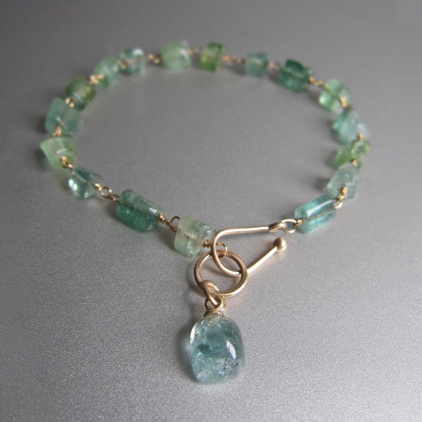 light green tourmaline nugget solid 14k gold bracelet