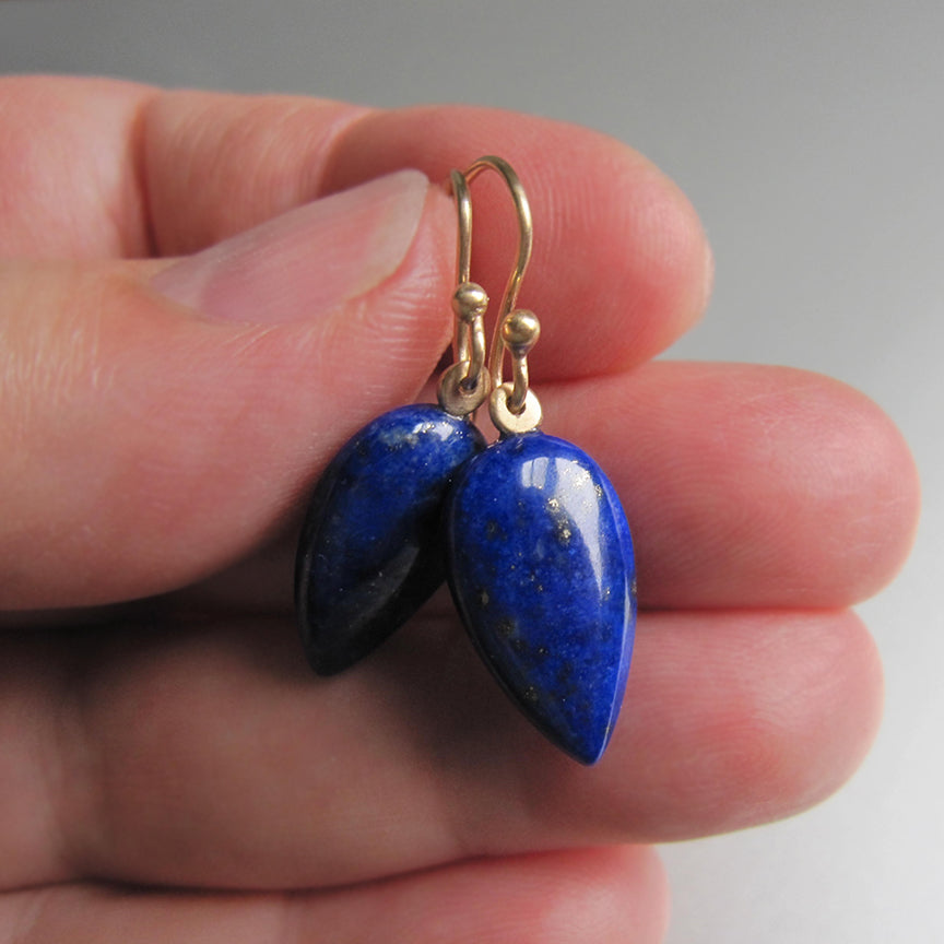 lapis domed pointed drops solid 14k gold earrings4