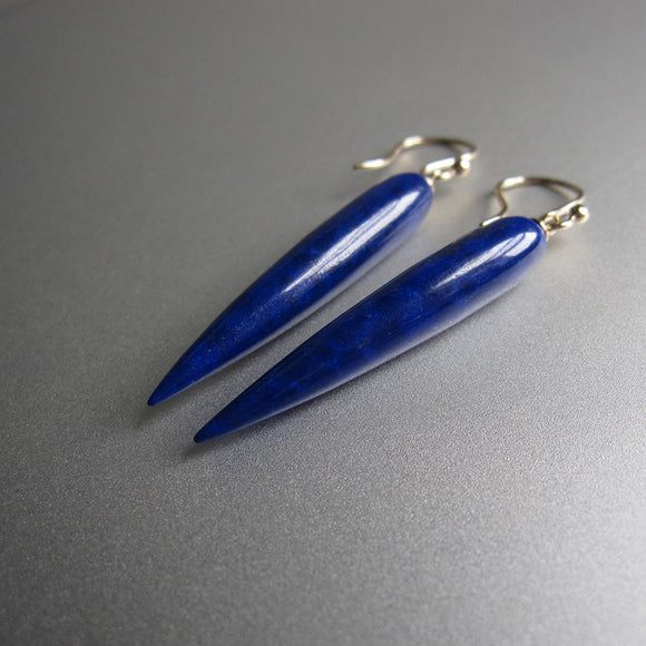 long pointed lapis lazuli drop solid 14k gold earrings