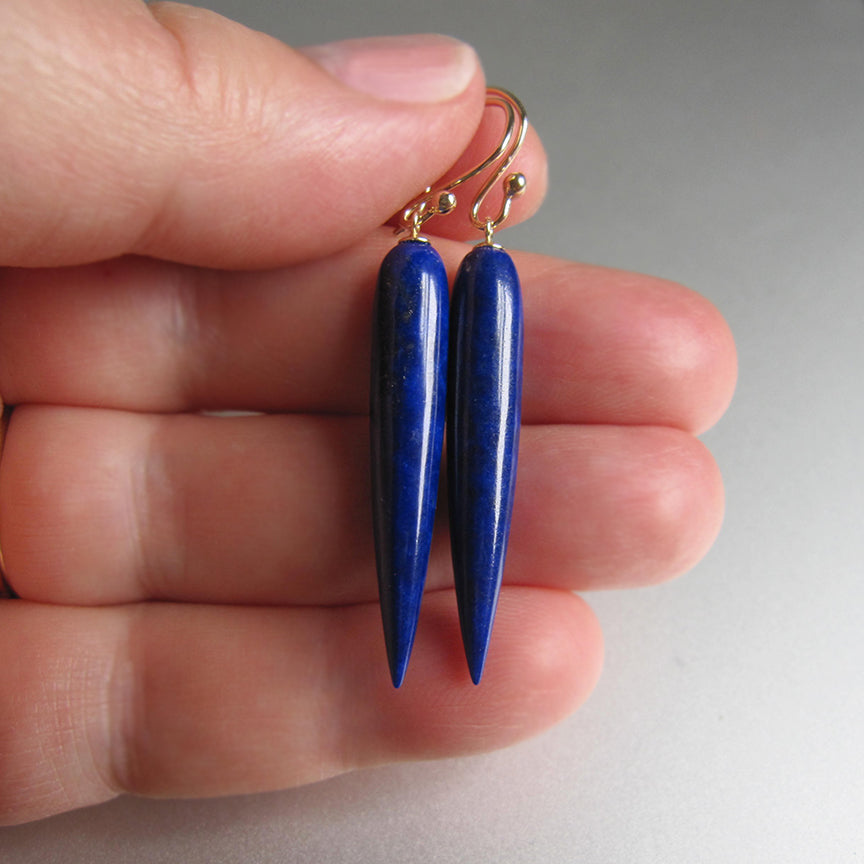 long pointed lapis lazuli drop solid 14k gold earrings5