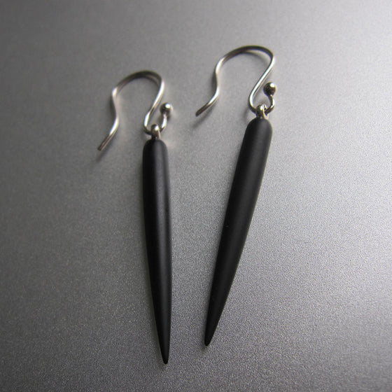 frosted black onyx spikes solid 14k white gold earrings