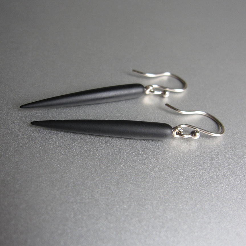 frosted black onyx spikes solid 14k white gold earrings5