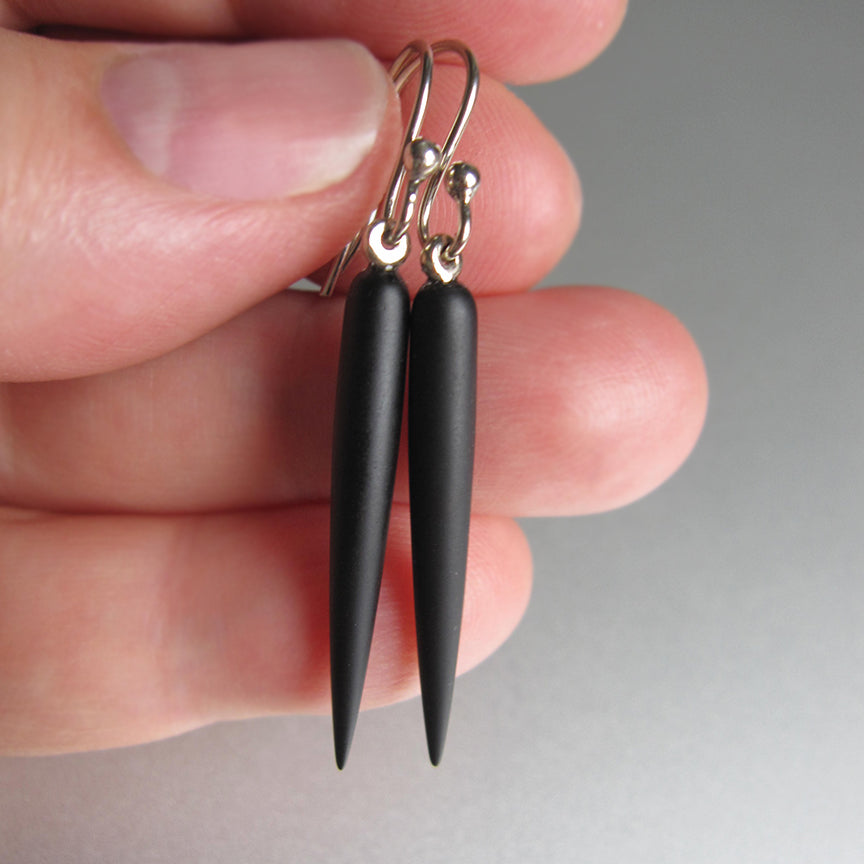 frosted black onyx spikes solid 14k white gold earrings2