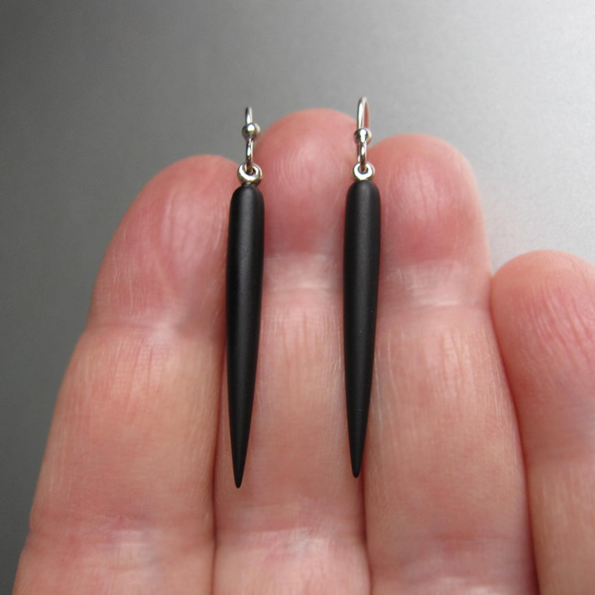 frosted black onyx spikes solid 14k white gold earrings3