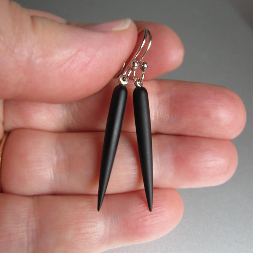frosted black onyx spikes solid 14k white gold earrings4