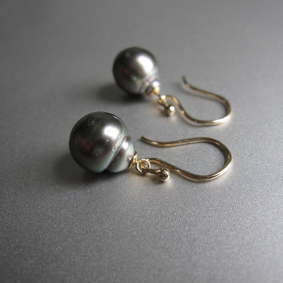 Gray Tahitian Pearl Drops solid 14k gold earrings