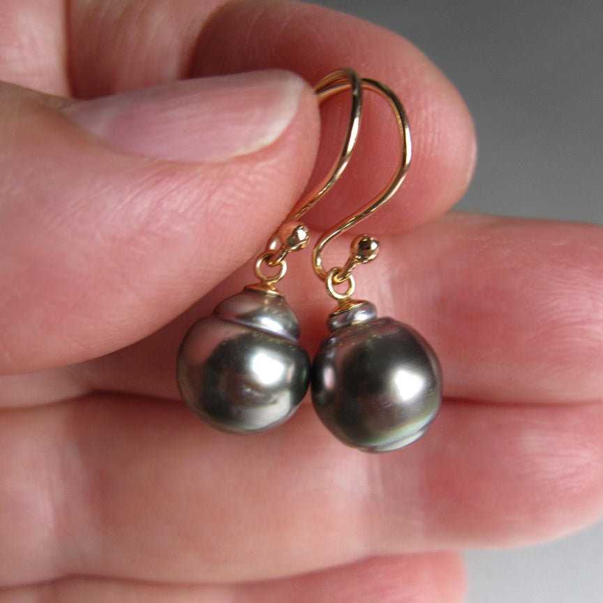 Gray Tahitian Pearl Drops solid 14k gold earrings4