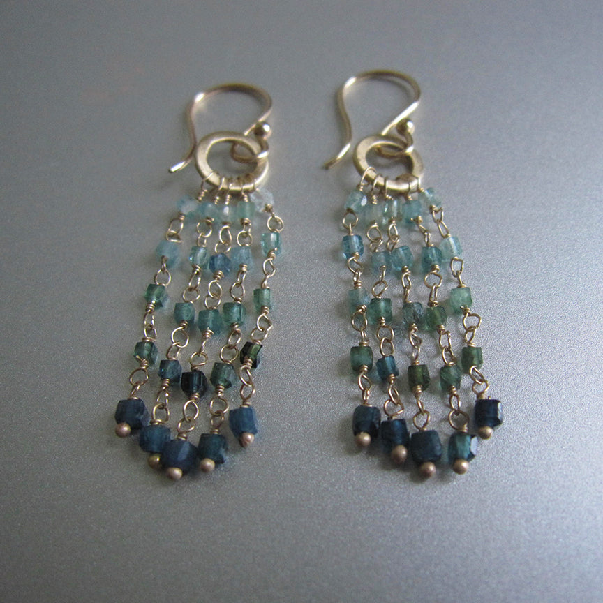 ombre green tourmaline long fringe solid 14k gold earrings4