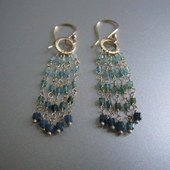ombre green tourmaline long fringe solid 14k gold earrings4