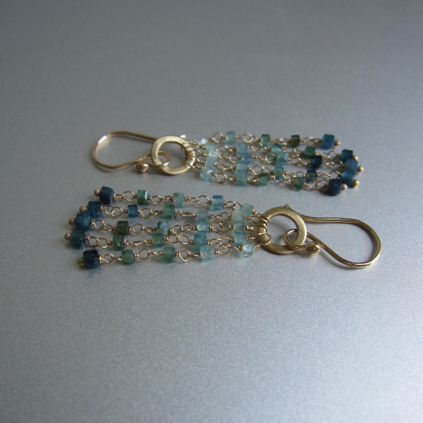 ombre green tourmaline long fringe solid 14k gold earrings5