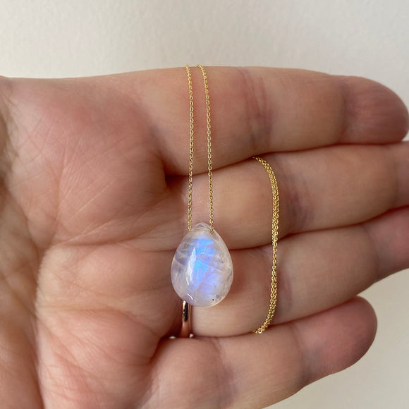 Custom Listing for Pat --- Small Rainbow Moonstone Drop on 14k Gold Chain Necklace