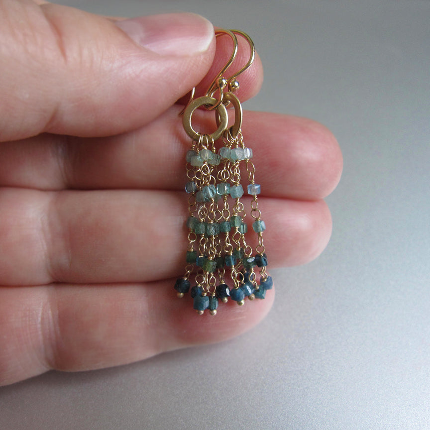 ombre green tourmaline long fringe solid 14k gold earrings7