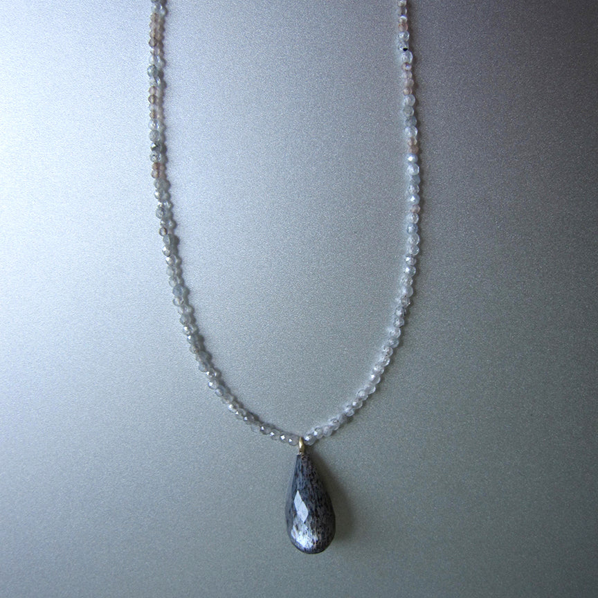 moonstone and zircon seed bead choker with gray moonstone faceted drop pendant solid 14k gold necklace
