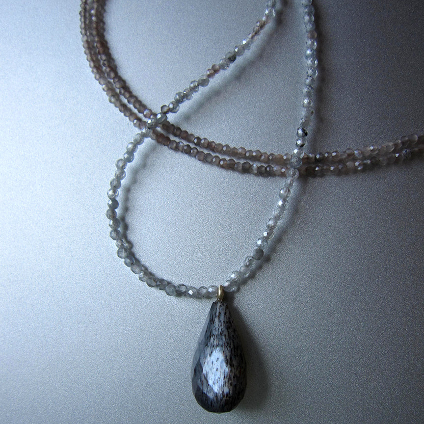 moonstone and zircon seed bead choker with gray moonstone faceted drop pendant solid 14k gold necklace4