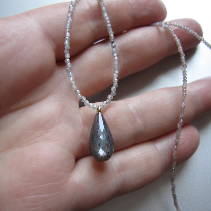 moonstone and zircon seed bead choker with gray moonstone faceted drop pendant solid 14k gold necklace6