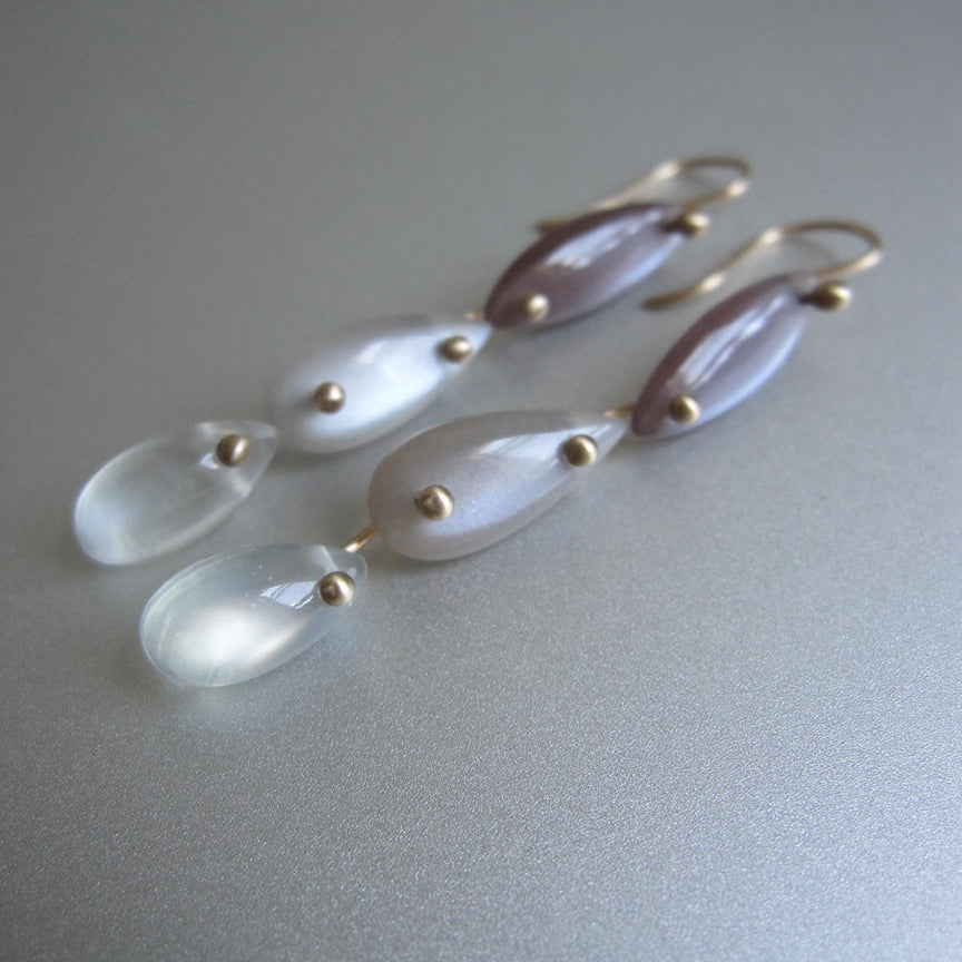 triple drops of dark to light moonstones solid 14k gold earrings2