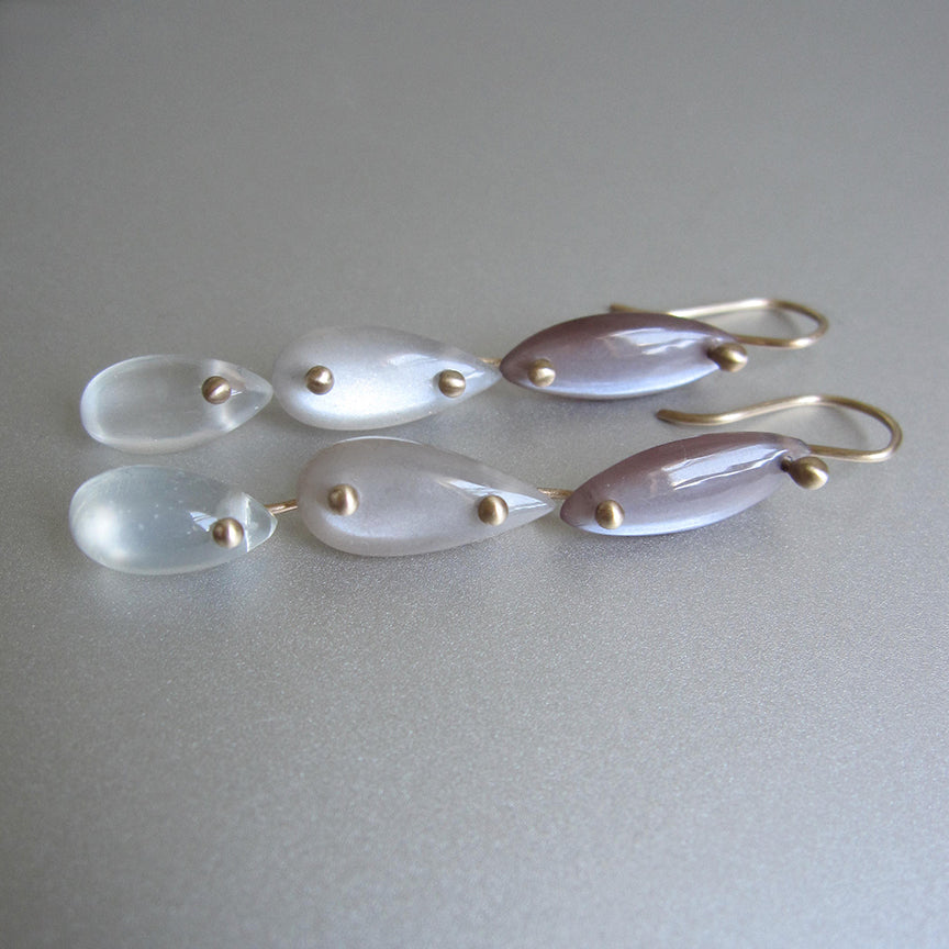 triple drops of dark to light moonstones solid 14k gold earrings3