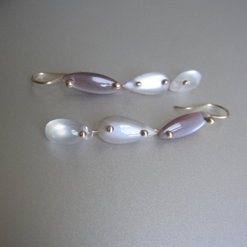 triple drops of dark to light moonstones solid 14k gold earrings4