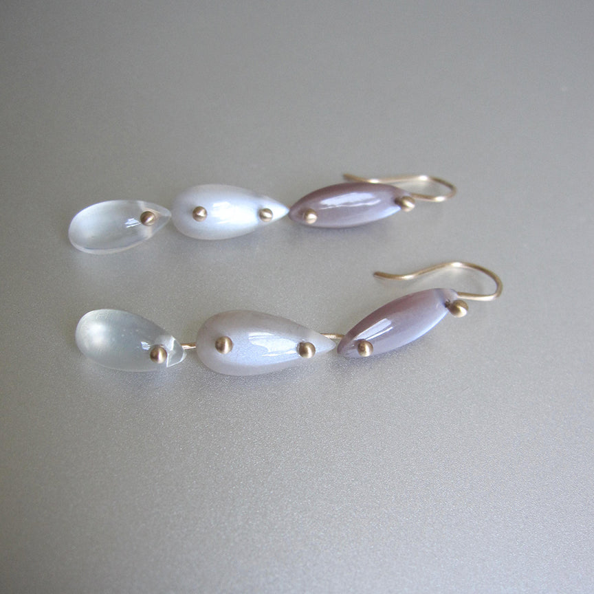 triple drops of dark to light moonstones solid 14k gold earrings5