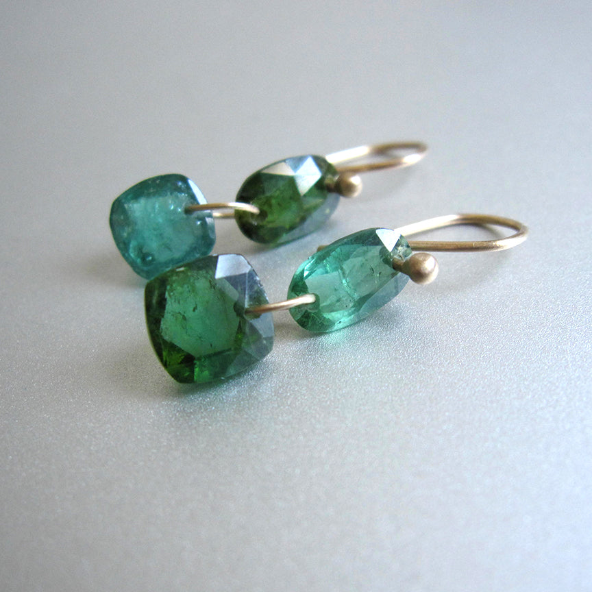 blue green mismatched rose cut tourmaline double drop solid 14k gold earrings2