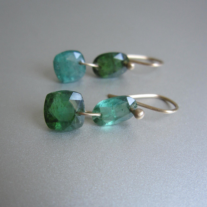 blue green mismatched rose cut tourmaline double drop solid 14k gold earrings4