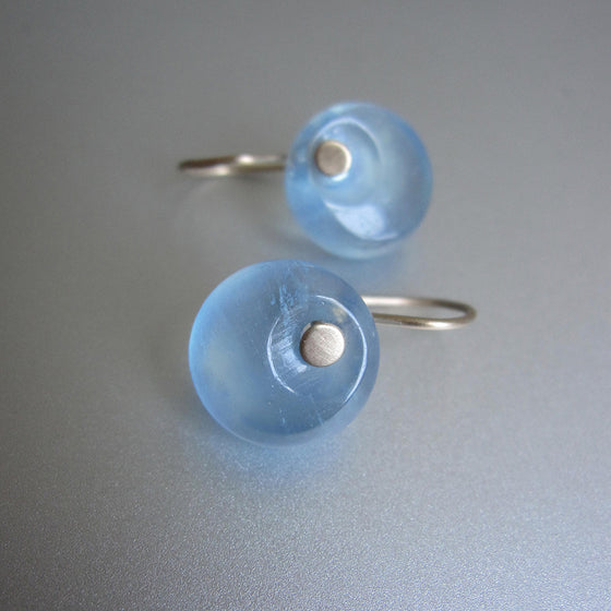 aquamarine puffy circle drops solid 14k gold earrings