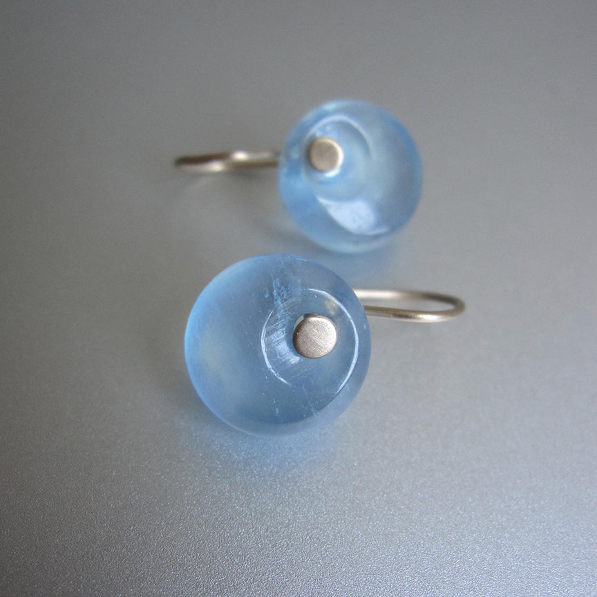 aquamarine puffy circle drops solid 14k gold earrings