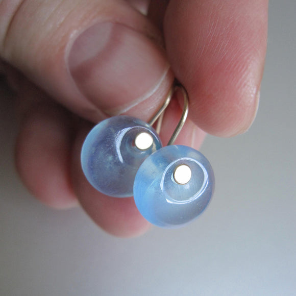 aquamarine puffy circle drops solid 14k gold earrings