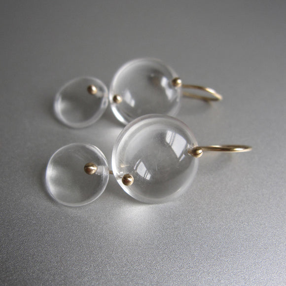 crystal quartz double circle drops solid 14k gold earrings