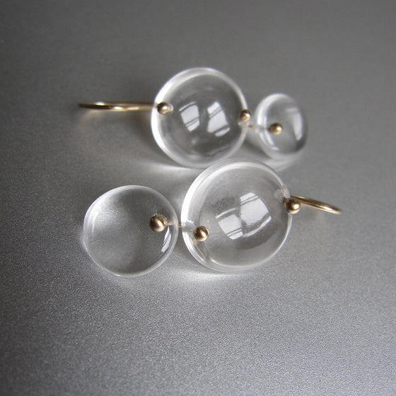 crystal quartz double circle drops solid 14k gold earrings