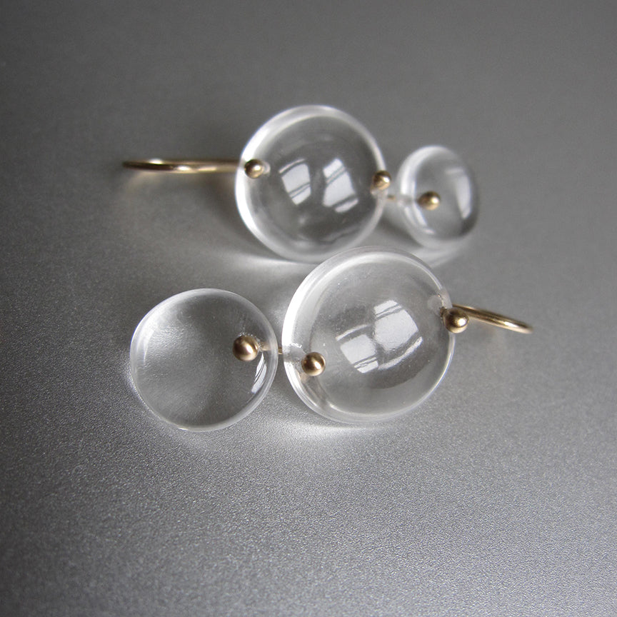 crystal quartz double circle drops solid 14k gold earrings