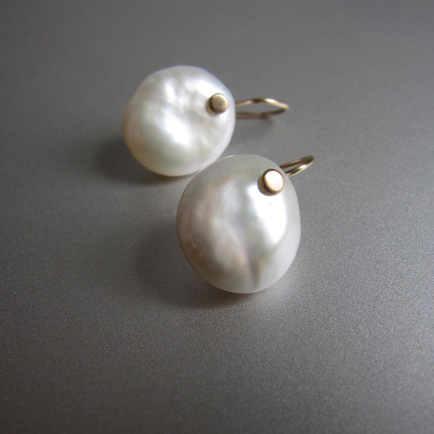 puffy freshwater pearl coins solid 14k gold earrings