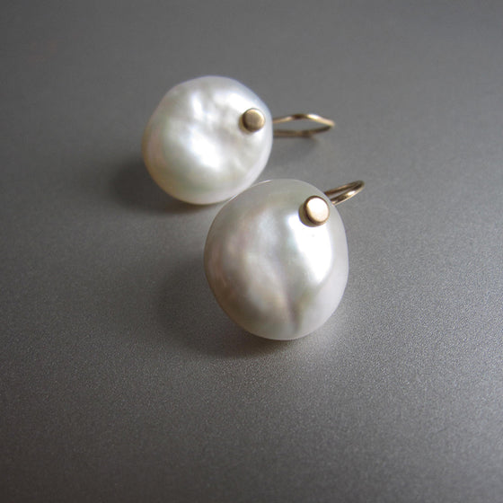 puffy freshwater pearl coins solid 14k gold earrings