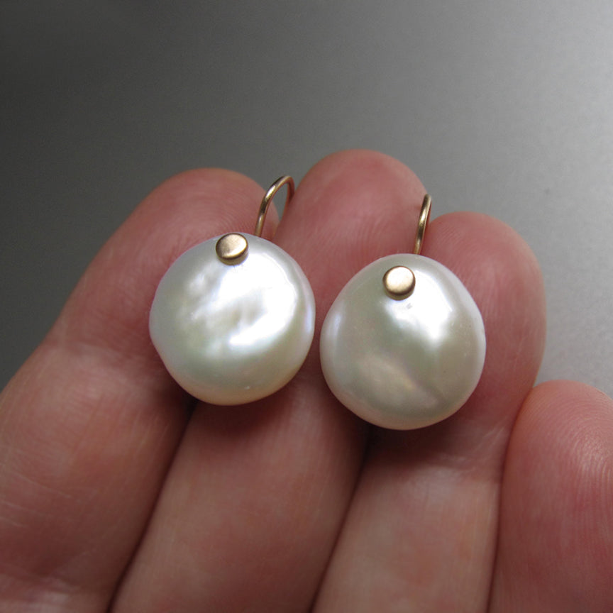 puffy freshwater pearl coins solid 14k gold earrings2