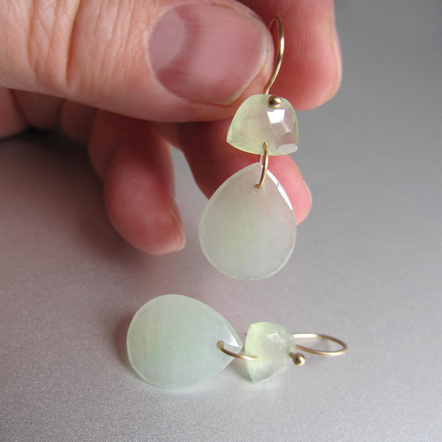 light green prehnite and aventurine double drops solid 14k gold earrings5