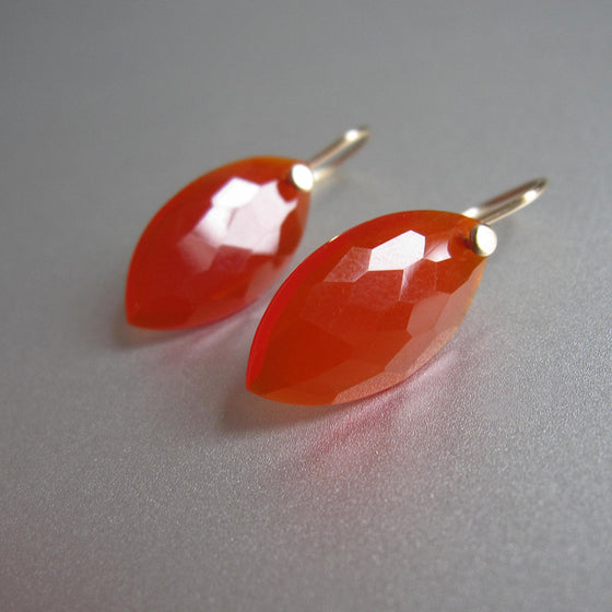 Orange carnelian faceted marquise slices solid 14k gold earrings