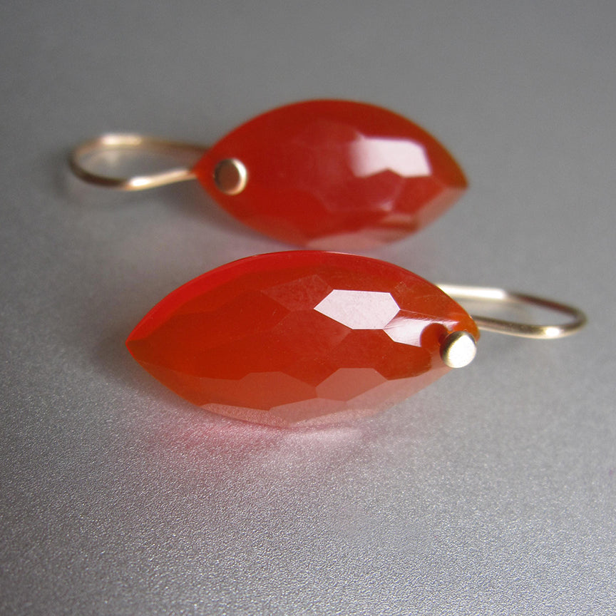 Orange carnelian faceted marquise slices solid 14k gold earrings4