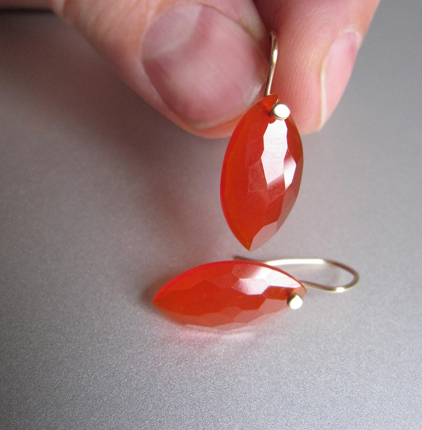 Orange carnelian faceted marquise slices solid 14k gold earrings3