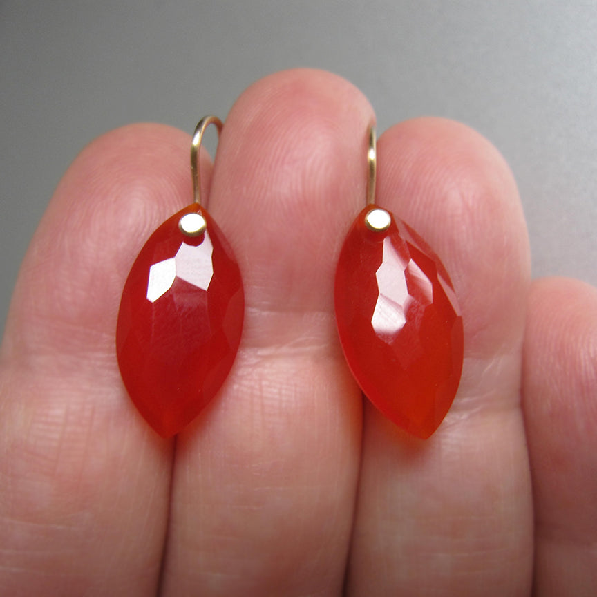 Orange carnelian faceted marquise slices solid 14k gold earrings2