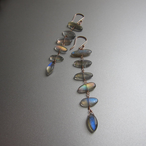 labradorite six pebble stone solid 14k rose gold earrings
