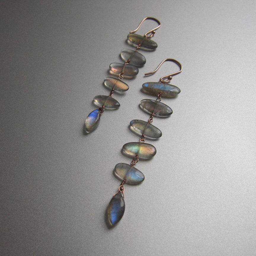 labradorite six pebble stone solid 14k rose gold earrings6