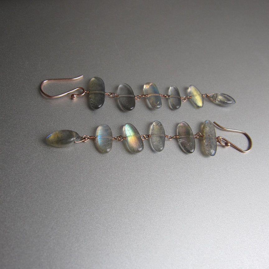labradorite six pebble stone solid 14k rose gold earrings