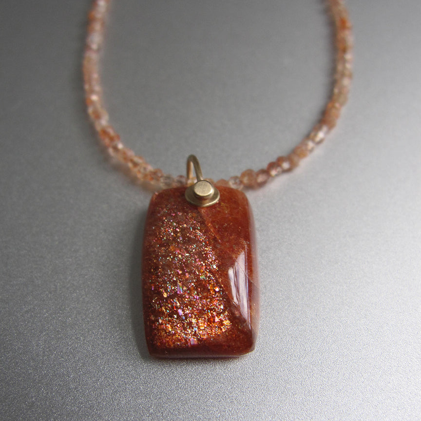 sunstone seed bead and cushion pendant solid 14k gold necklace5