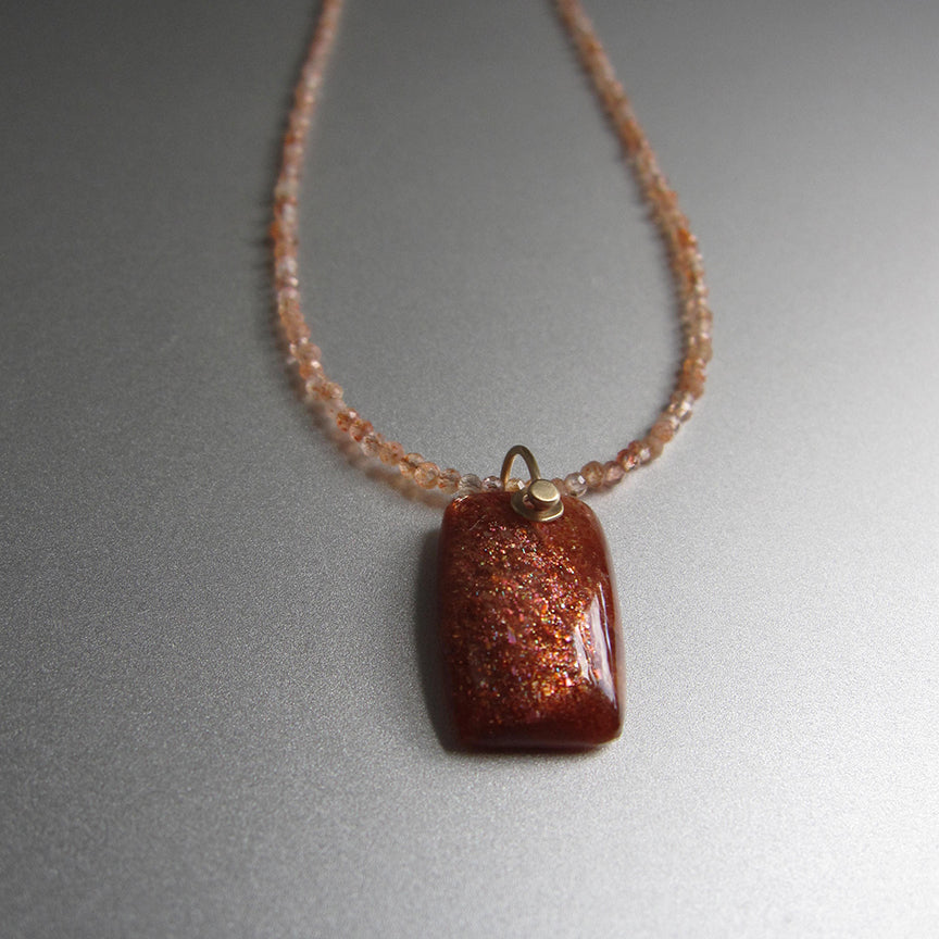 sunstone seed bead and cushion pendant solid 14k gold necklace4