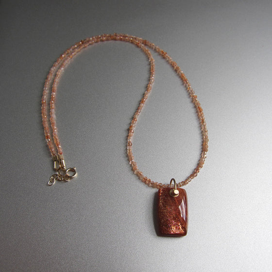 sunstone seed bead and cushion pendant solid 14k gold necklace3