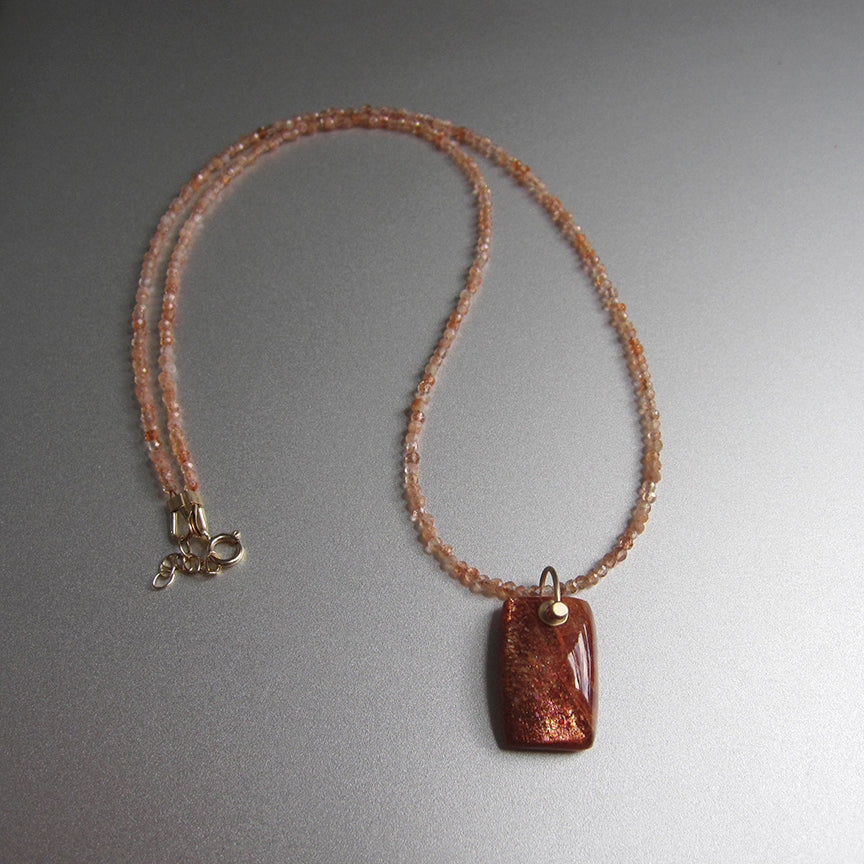 sunstone seed bead and cushion pendant solid 14k gold necklace3