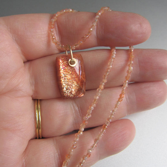 sunstone seed bead and cushion pendant solid 14k gold necklace3