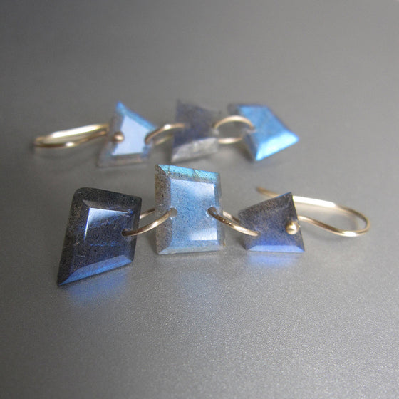 geometric mismatched blue labradorite triple drops solid 14k gold earrings