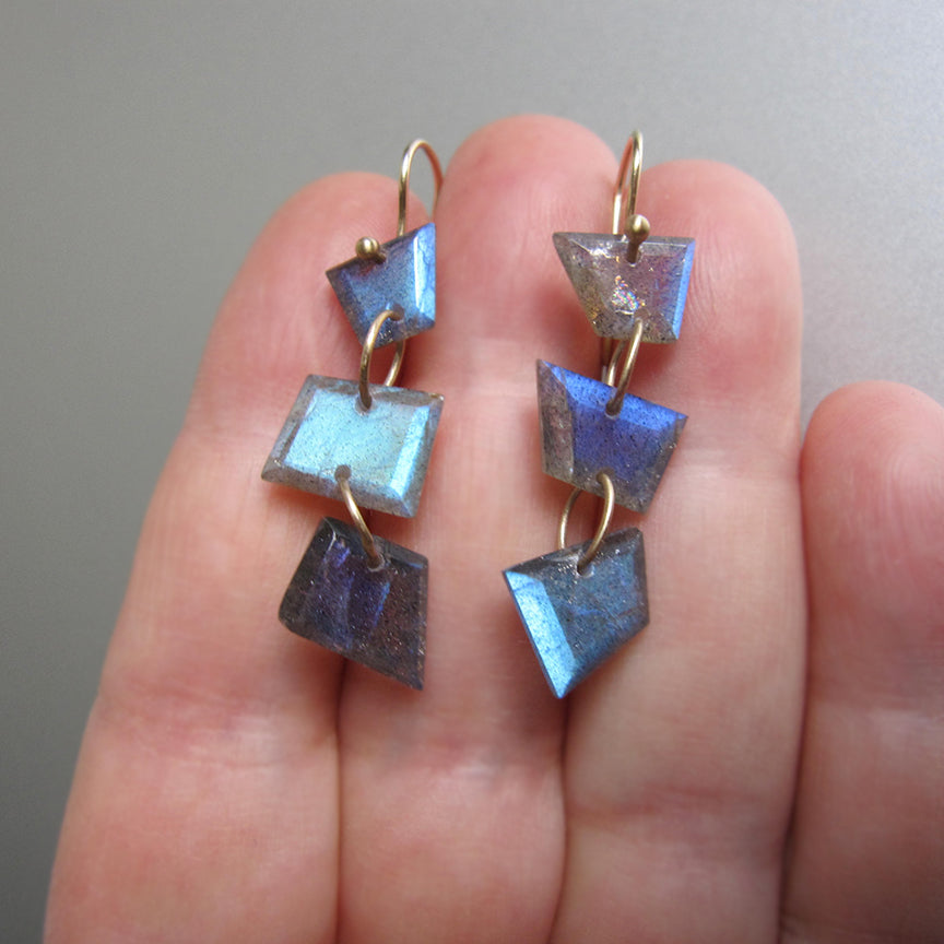 geometric mismatched blue labradorite triple drops solid 14k gold earrings5